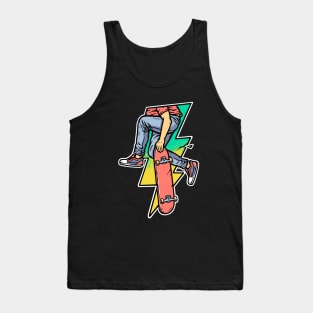 lightning shape with people playing skateboard Tank Top